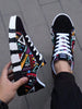 Men's Canvas Lace-Up Sports Shoes With Geometric Pattern, Matching Couple Graffiti Print Casual Comfortable Sneakers, Ideal For Jeans Sports Matching